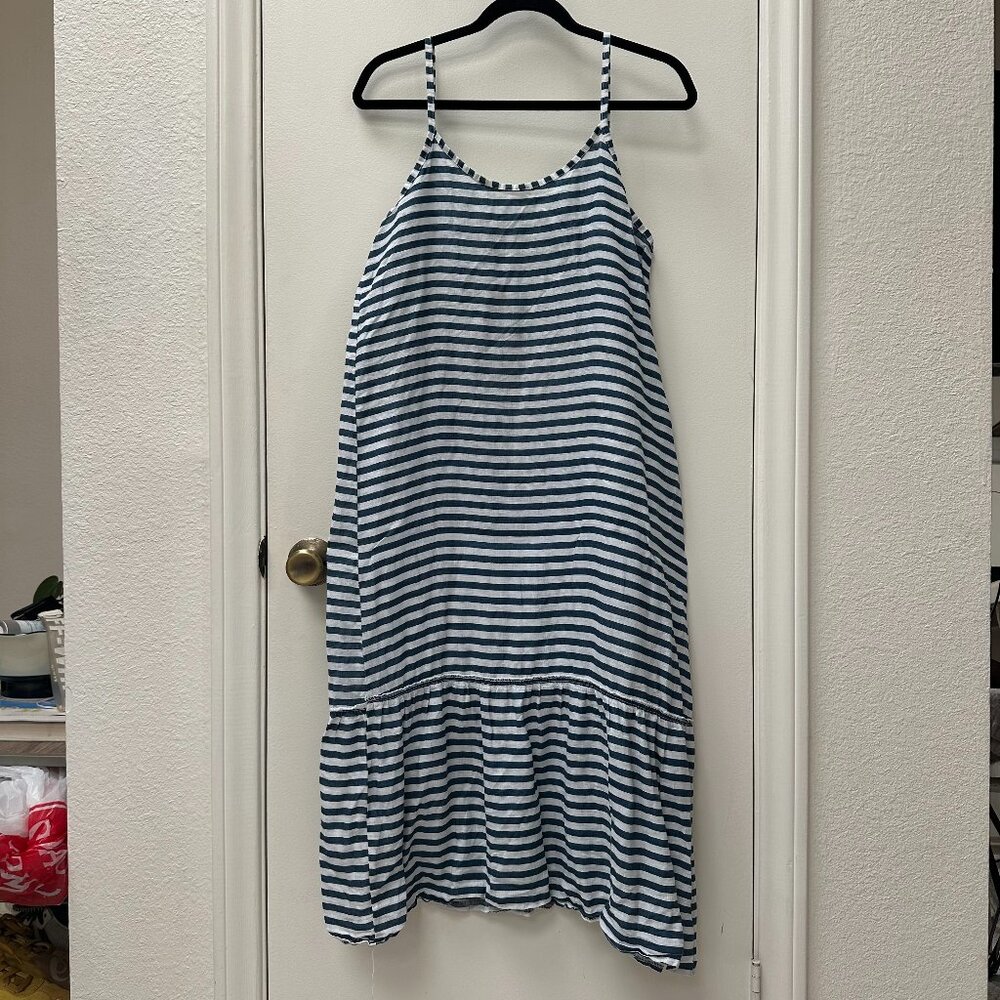 Francesca Bettini Made in Italy 100% Linen Stripe Blue & White Maxi Dress L